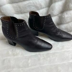 Stefani leather dark brown ankle boots slip on gold tone studs accent si…